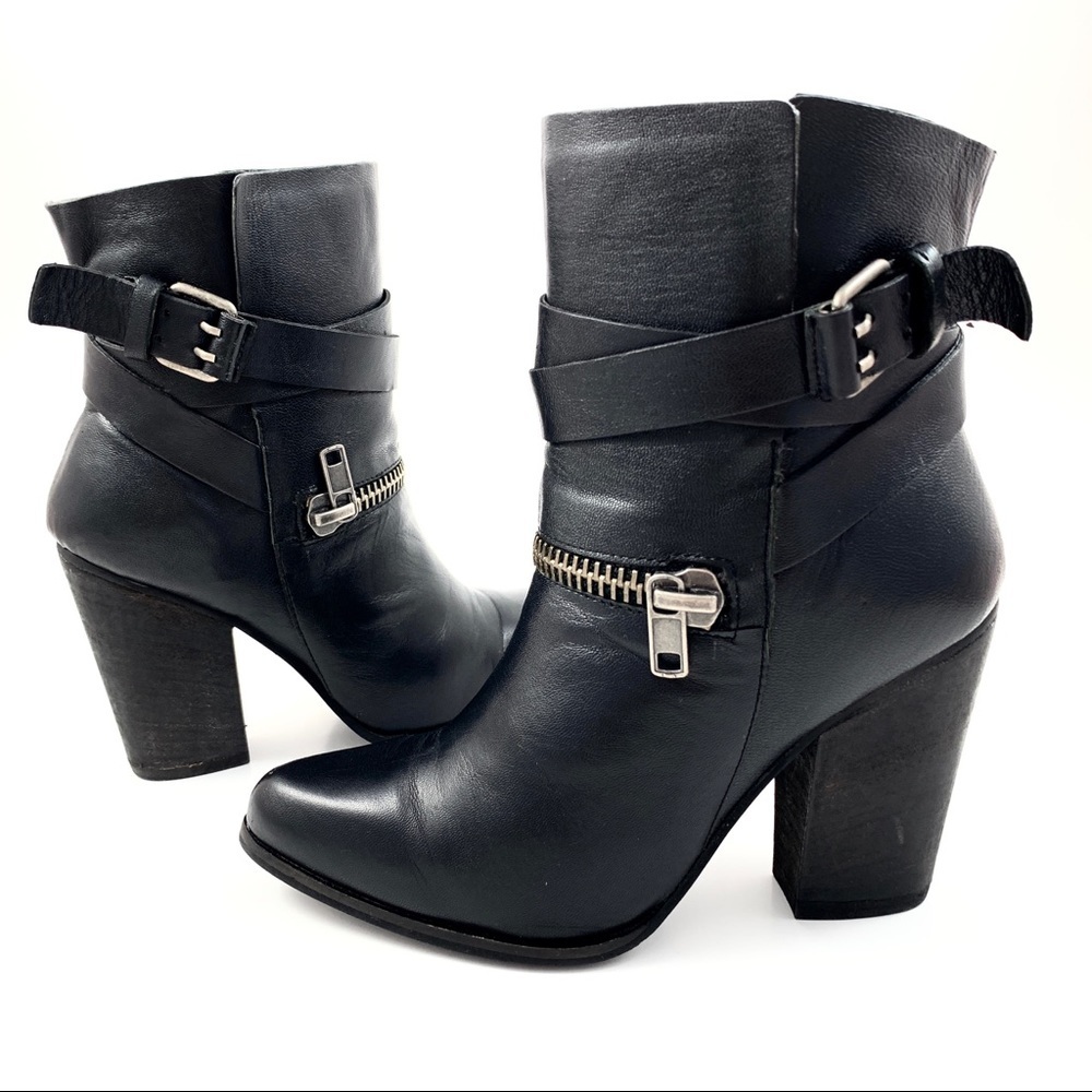 JOE’S JEANS black leather heeled motorcycle boots - Picture 7 of 13